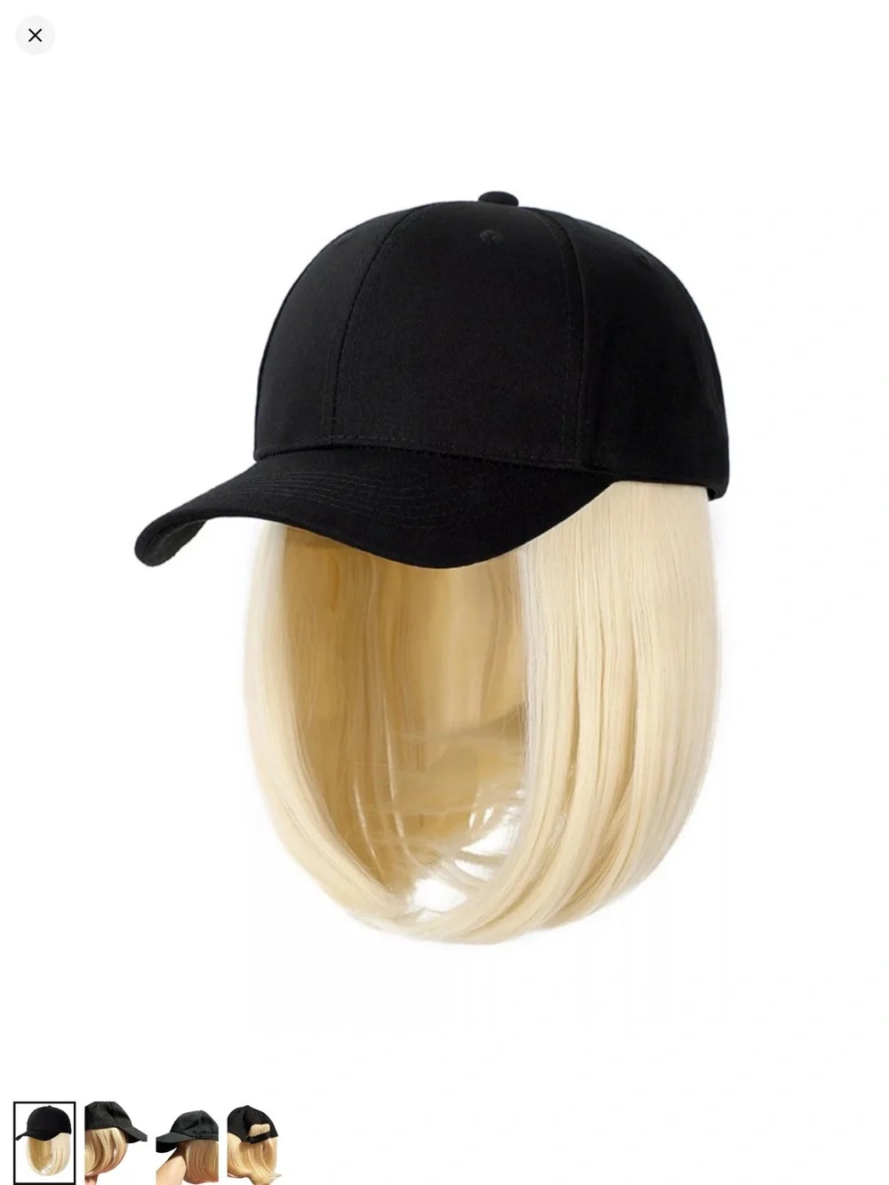 Black Baseball Cap with Blonde Wig - Women Hair